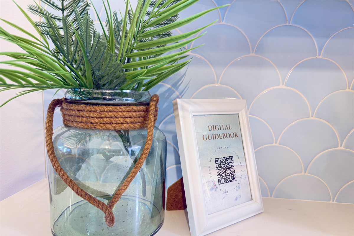Just scan the QR code on the kitchen counter to open our digital guidebook, filled with our favorite local spots in Panama City Beach.