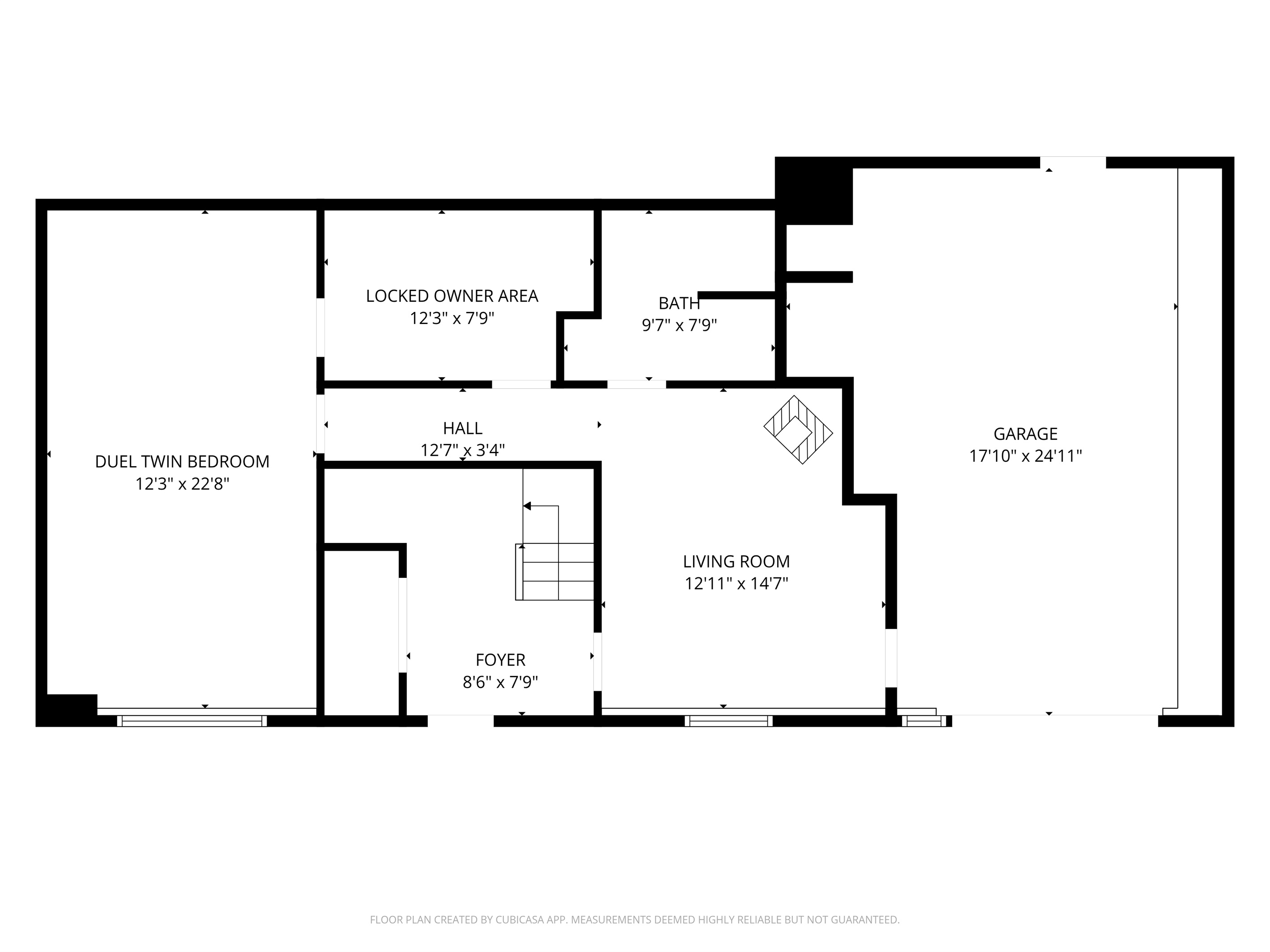 The Crag’s ground-level "Base Camp" layout. Features a private Dual Twin Bedroom, full bath, and cozy family room—all with high-speed WiFi for 4K streaming and remote work. Stay connected while nestled against the Acadia National Park border.