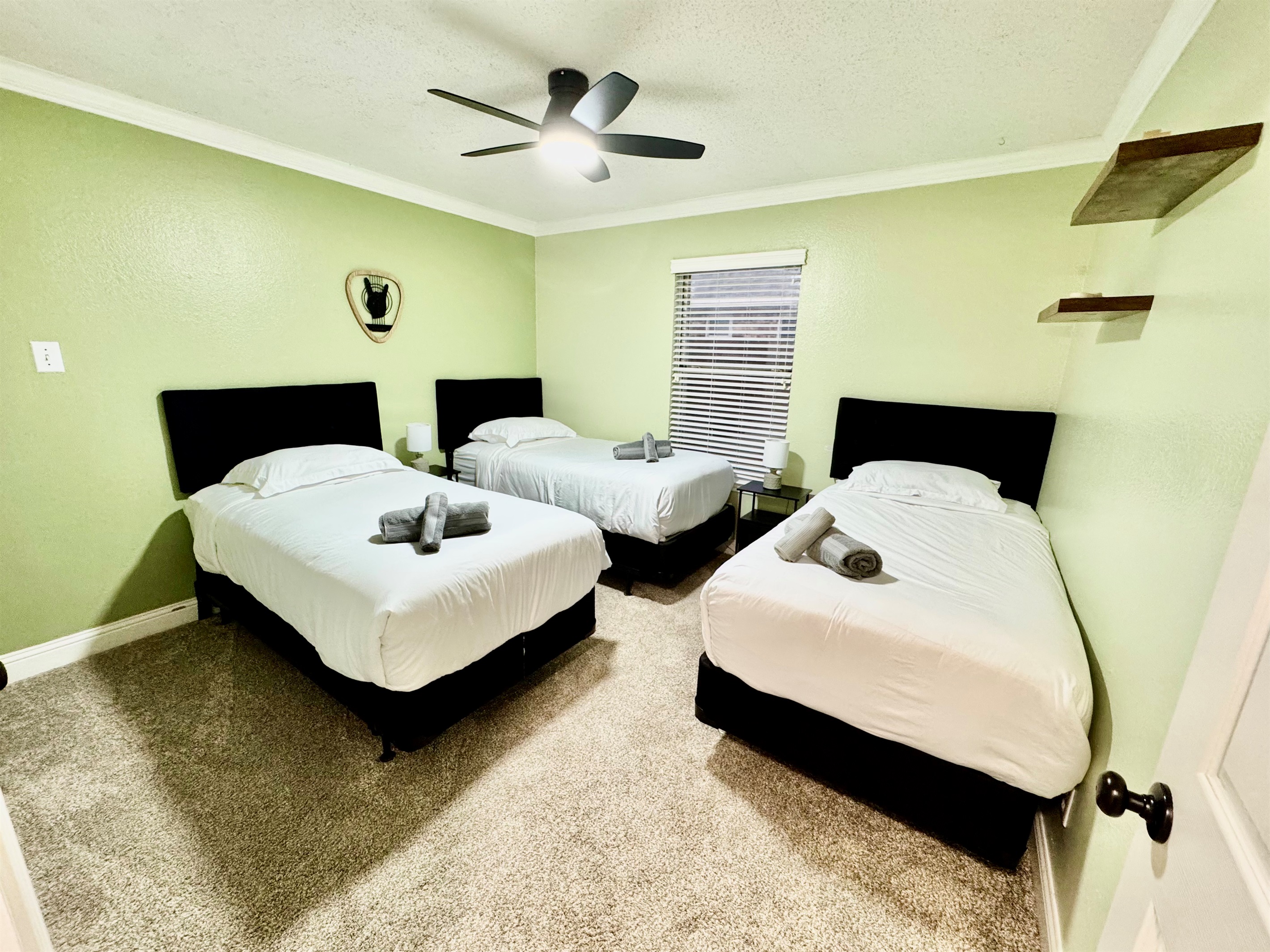 Spacious and comfortable 3 twin beds with plenty of storage for your stay.