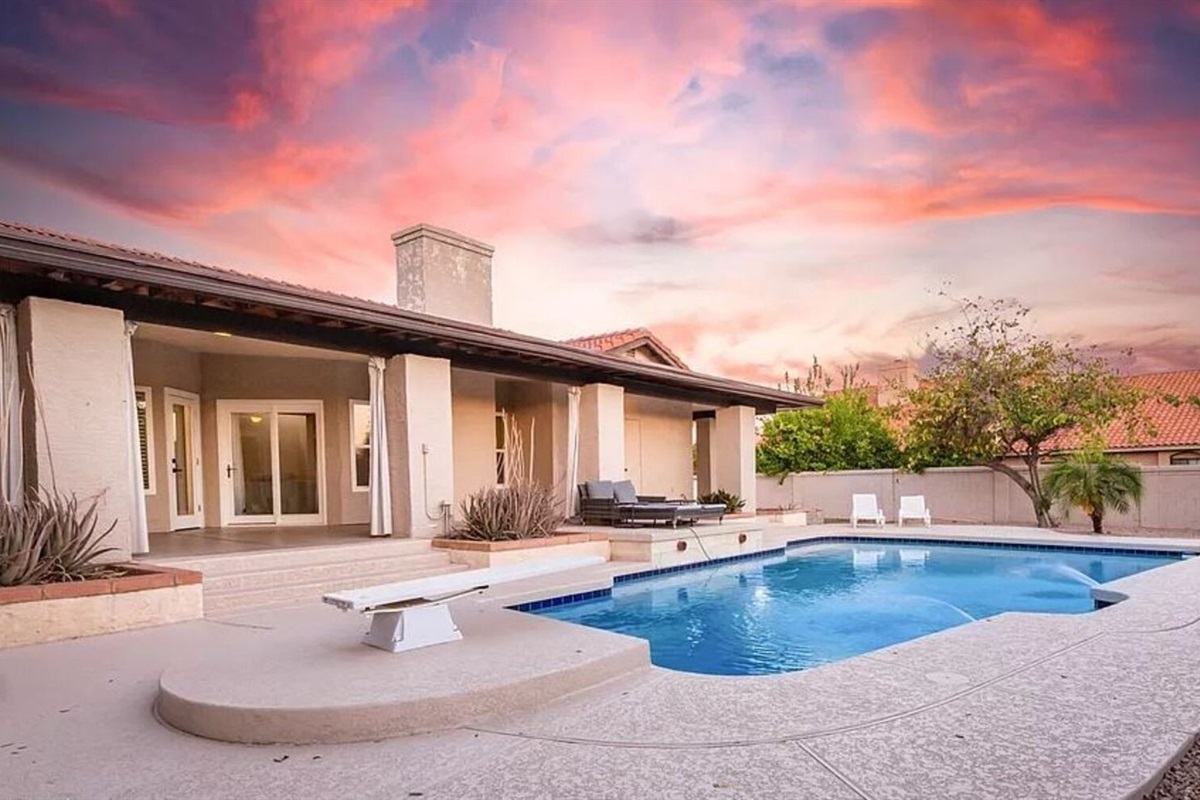 Take a refreshing dip or relax in the heated pool with stunning sunset skies and total privacy for the ultimate getaway.