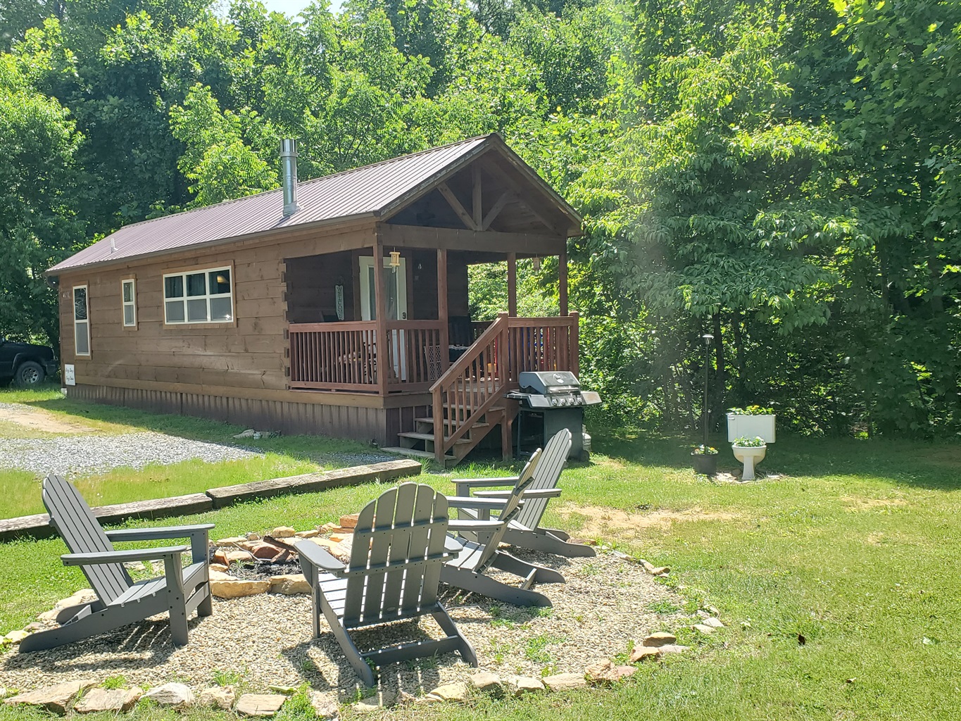 Firepit with 4 adirondack chairs