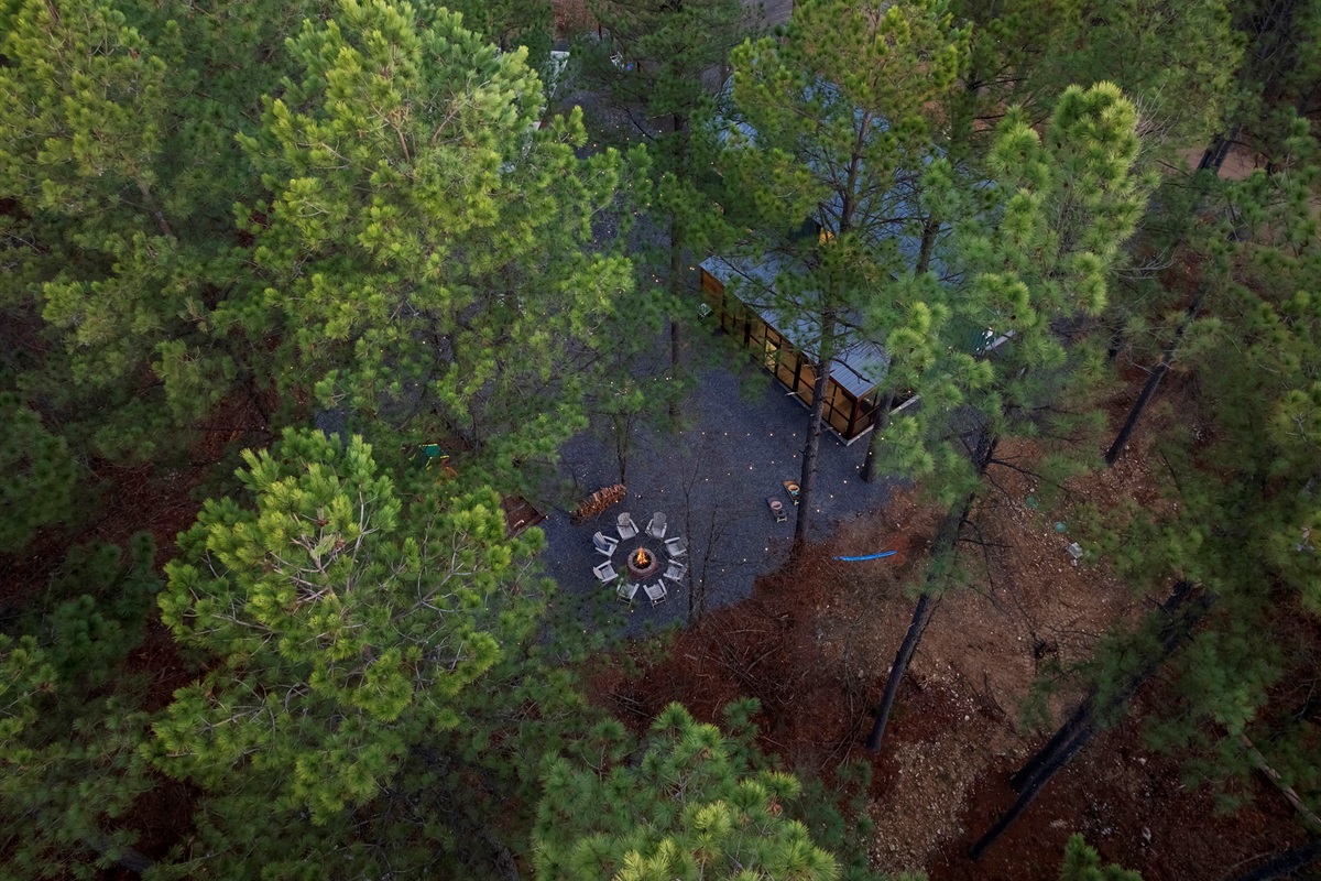 Aerial view of your own wooded retreat &mdash; privacy, space, and room to roam.