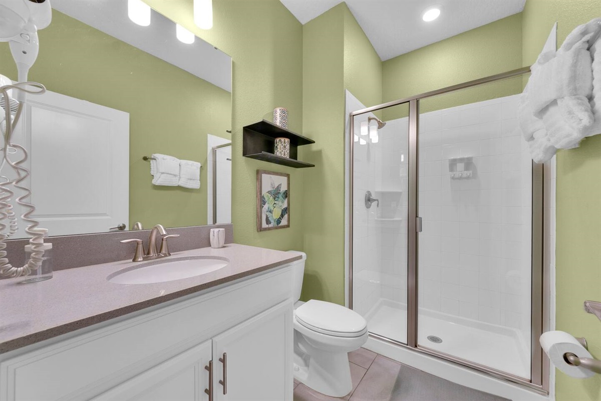 There is a full bathroom dowstairs