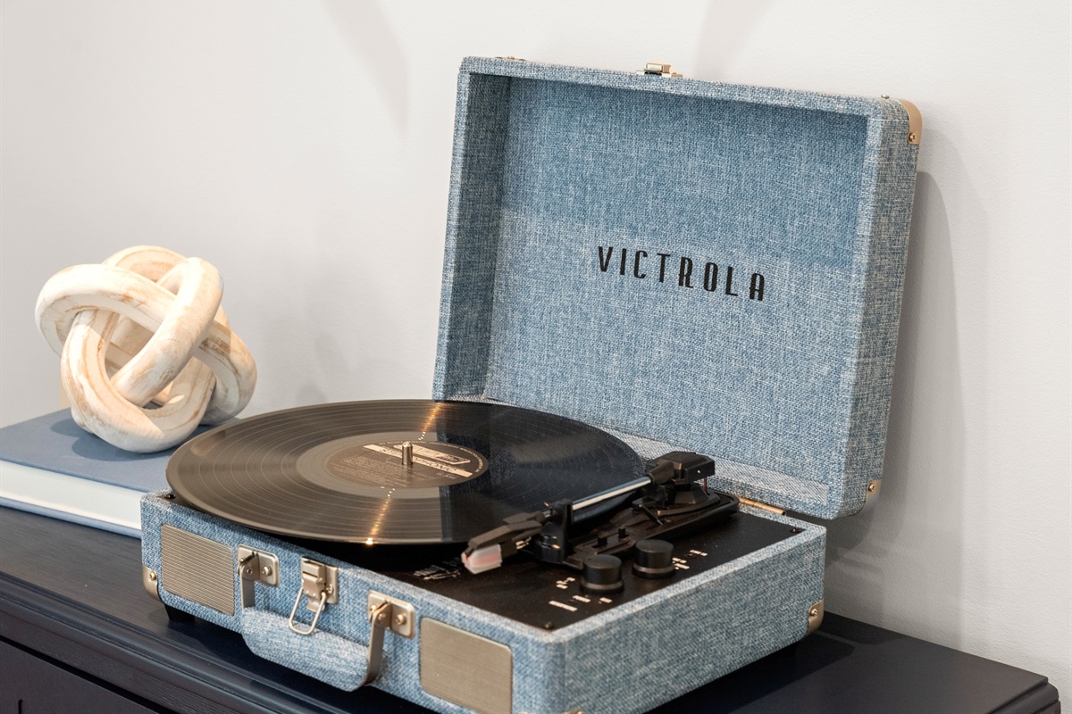 Classic touches like the vintage record player add charm and personality.