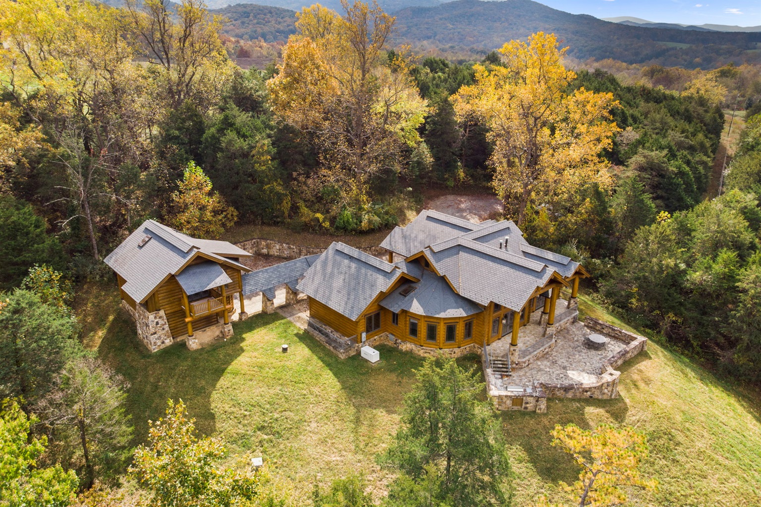 Beautiful bespoke custom-built log cabin, front view