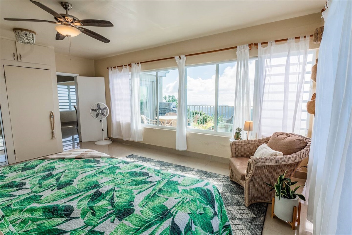 Serene bedroom retreat with island views