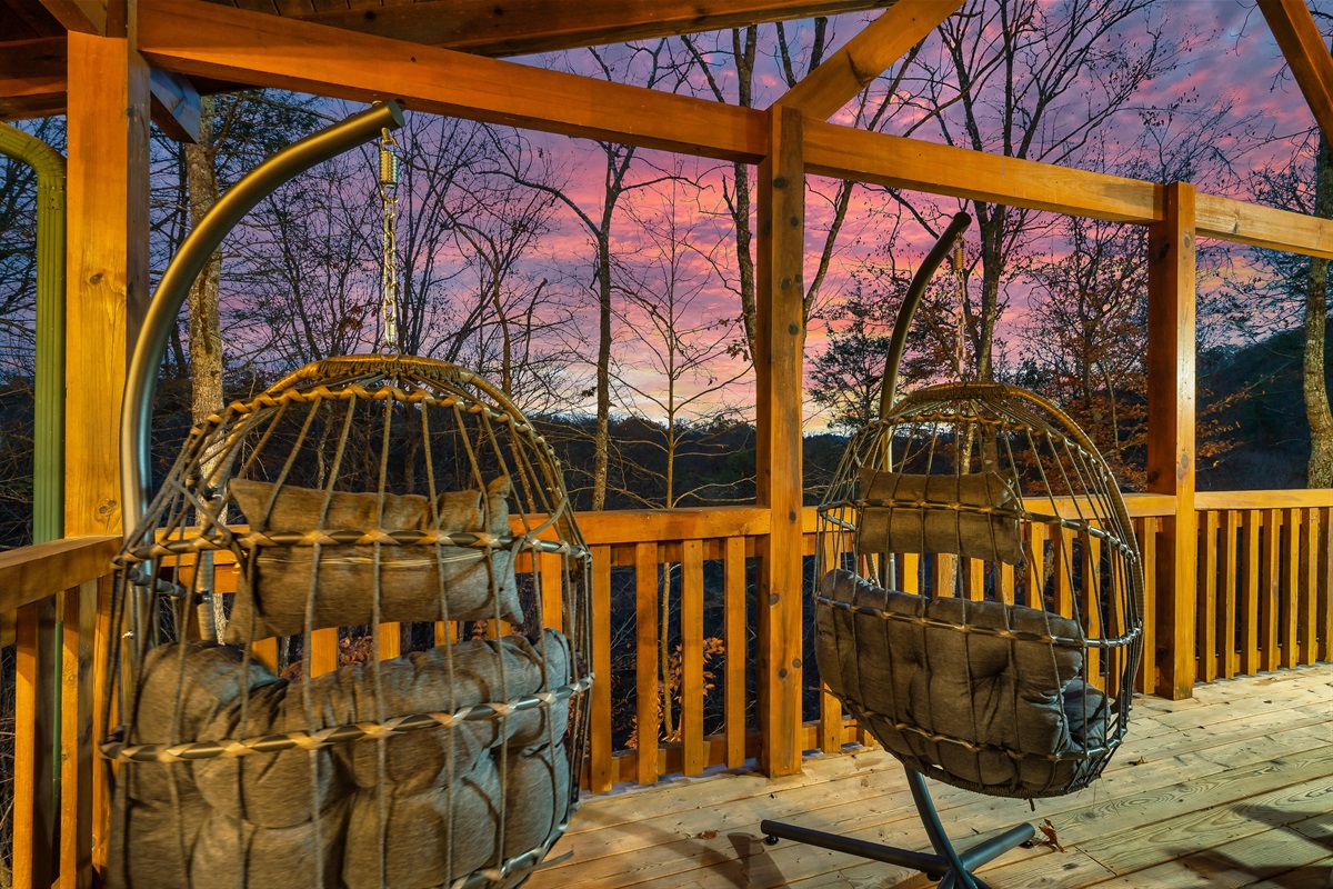 sit and sway to the sunset in our egg chairs on the main level deck