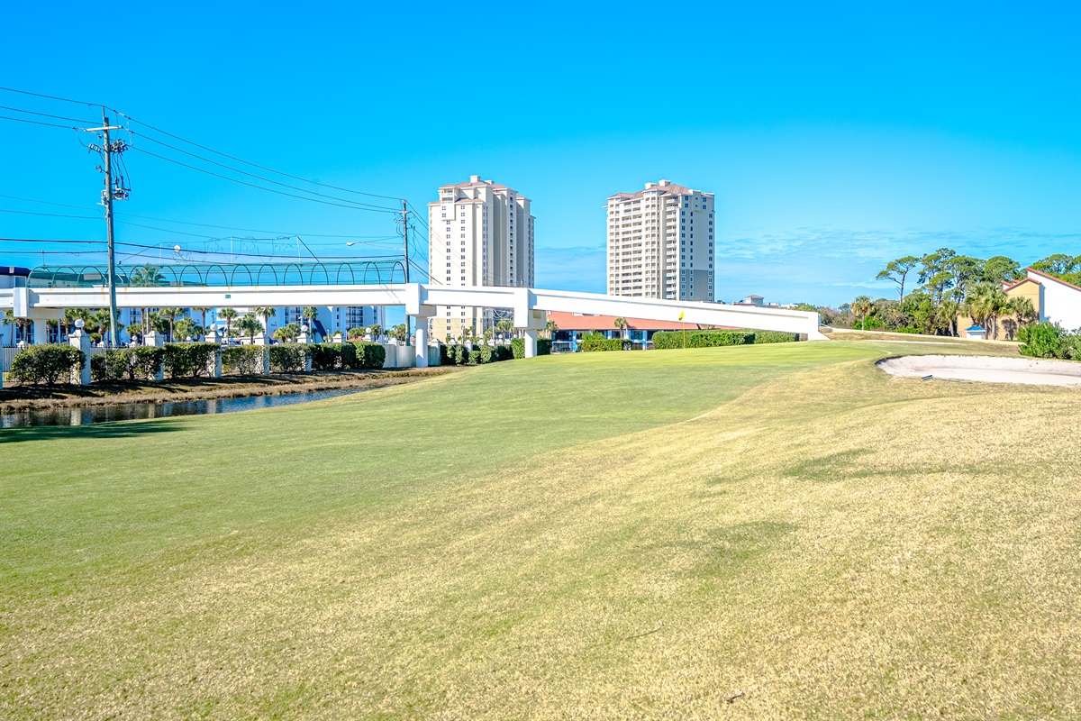 Pedestrian bridge to the beach - just a  stone's throw from our patio