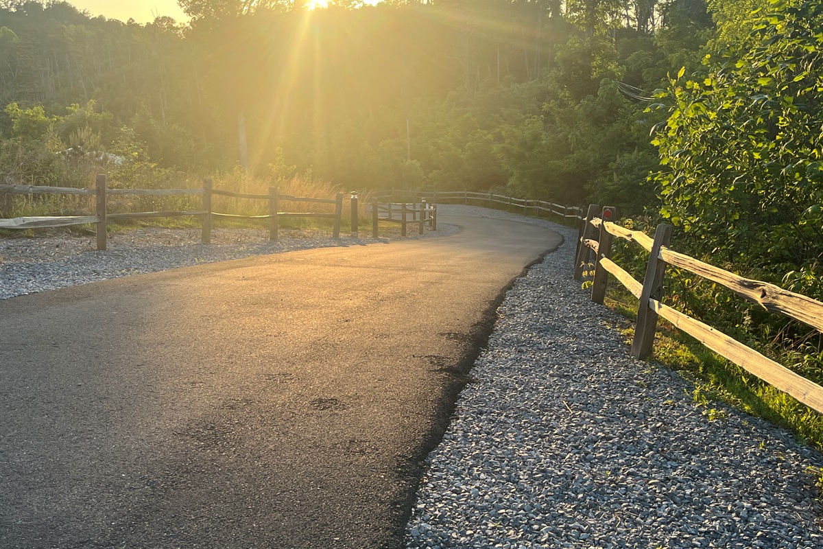 The sun setting oer Ober Gatlinburg and the driveway