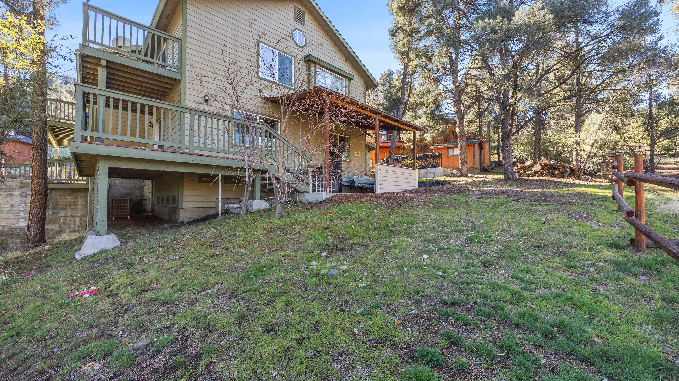 Serene back patio, surrounded by peaceful nature and fresh mountain air.