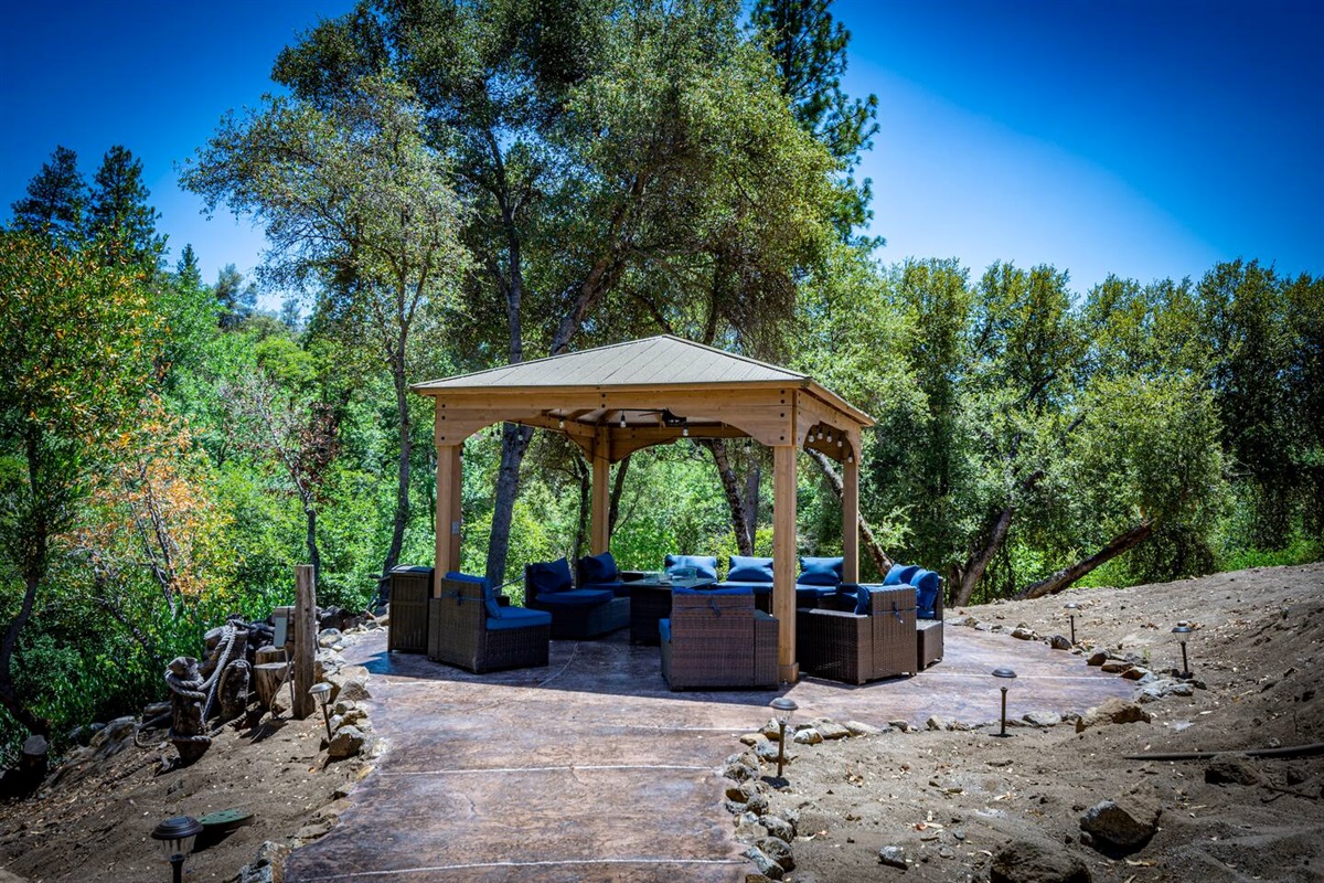 Red Wood Gazebo with Propane Fire Pit
