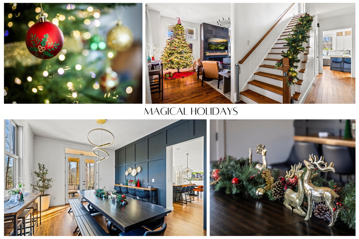 The most cherished family memories happen around the tree at Timberline Retreat, elegantly decorated for the holidays each year.