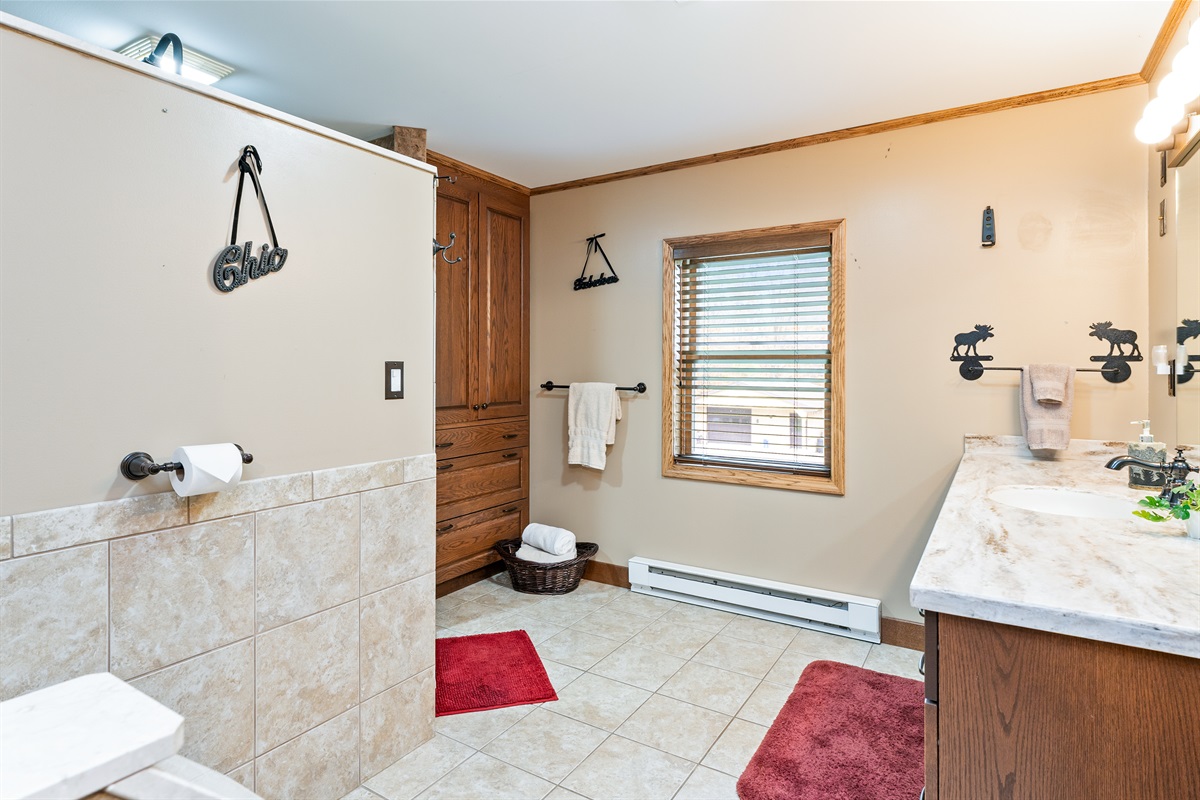 Upstairs full bathrooms with walk in shower