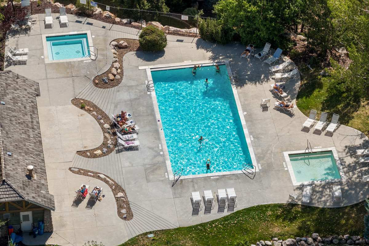 Resort-style community pool and hot tub offer the perfect place to cool off or unwind after a day in the mountains.
