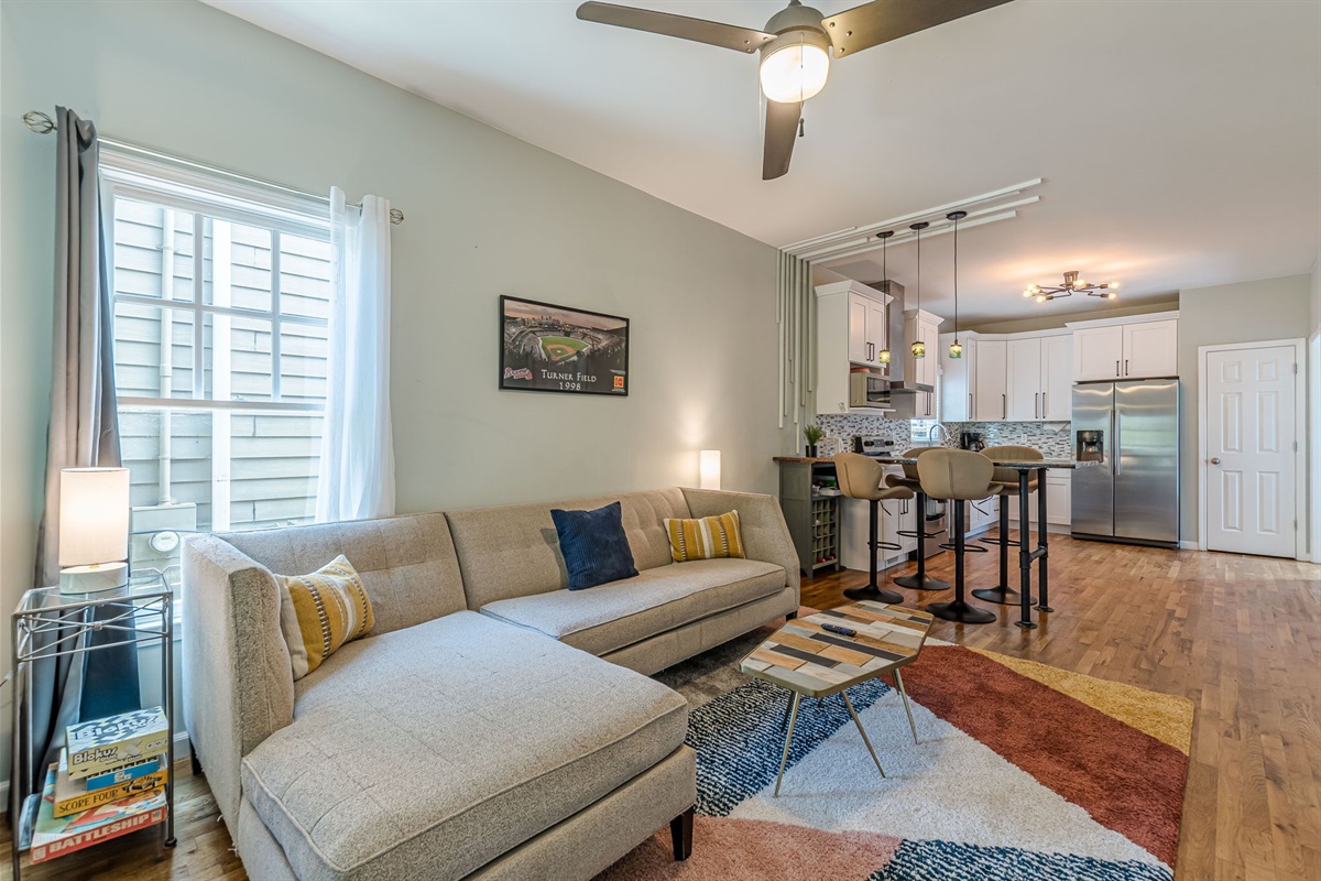 Comfortable seating perfect for movie nights or unwinding after a day exploring Atlanta.