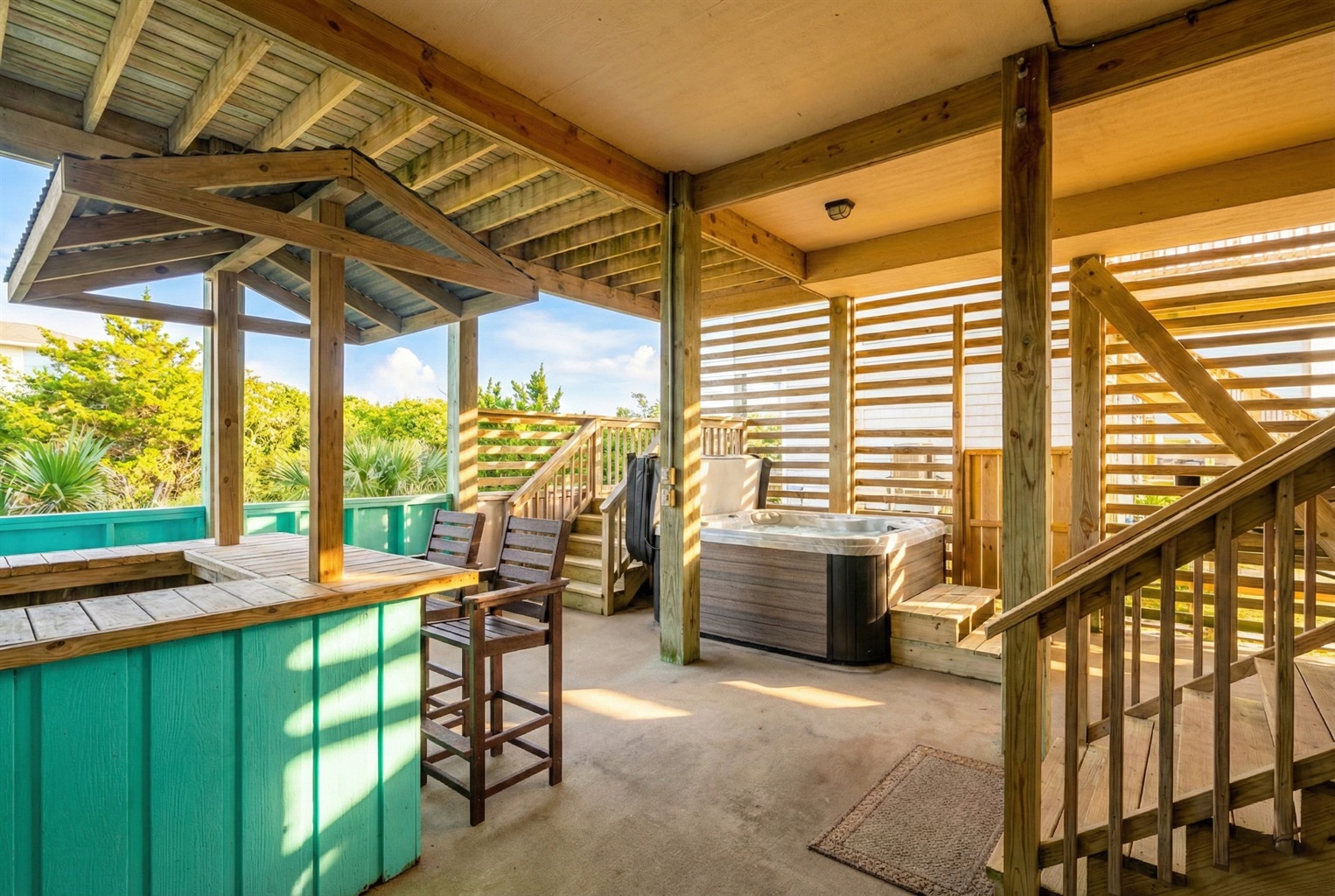 Spend the day having your own happy hour at the Tiki Bar and relax in the hot tub!