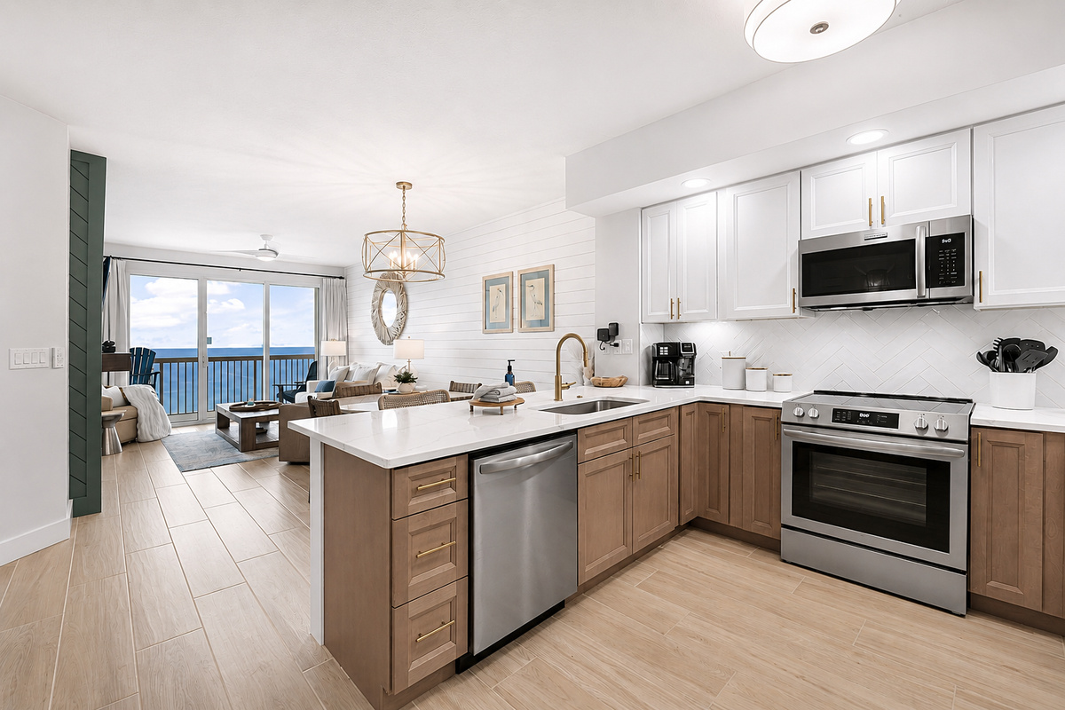 Our kitchens are fully stocked w/ a blender, crockpot, 4 slice toaster, an array of pots & pans.  Salt/pepper, spices and much more.  We even provide extra trash bags, dish soap, supplies and sweetener for your coffee.  
