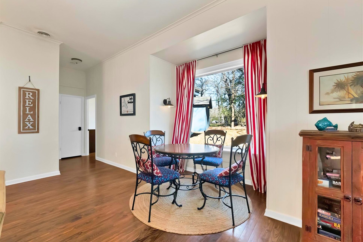 A sweet little dining nook for breakfast, board games, or a late-night snack run.