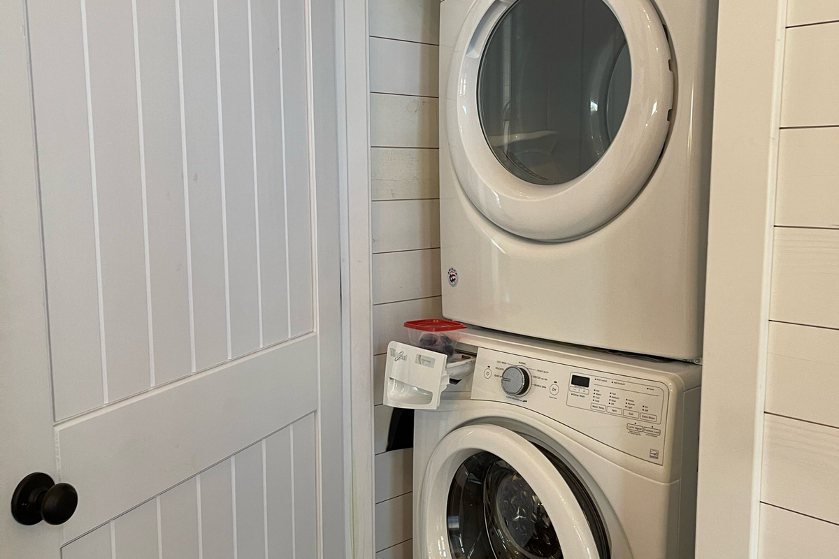 Laundry closet. Go home with clean clothes and help our awesome cleaning crew get the cabin ready for our next guests.