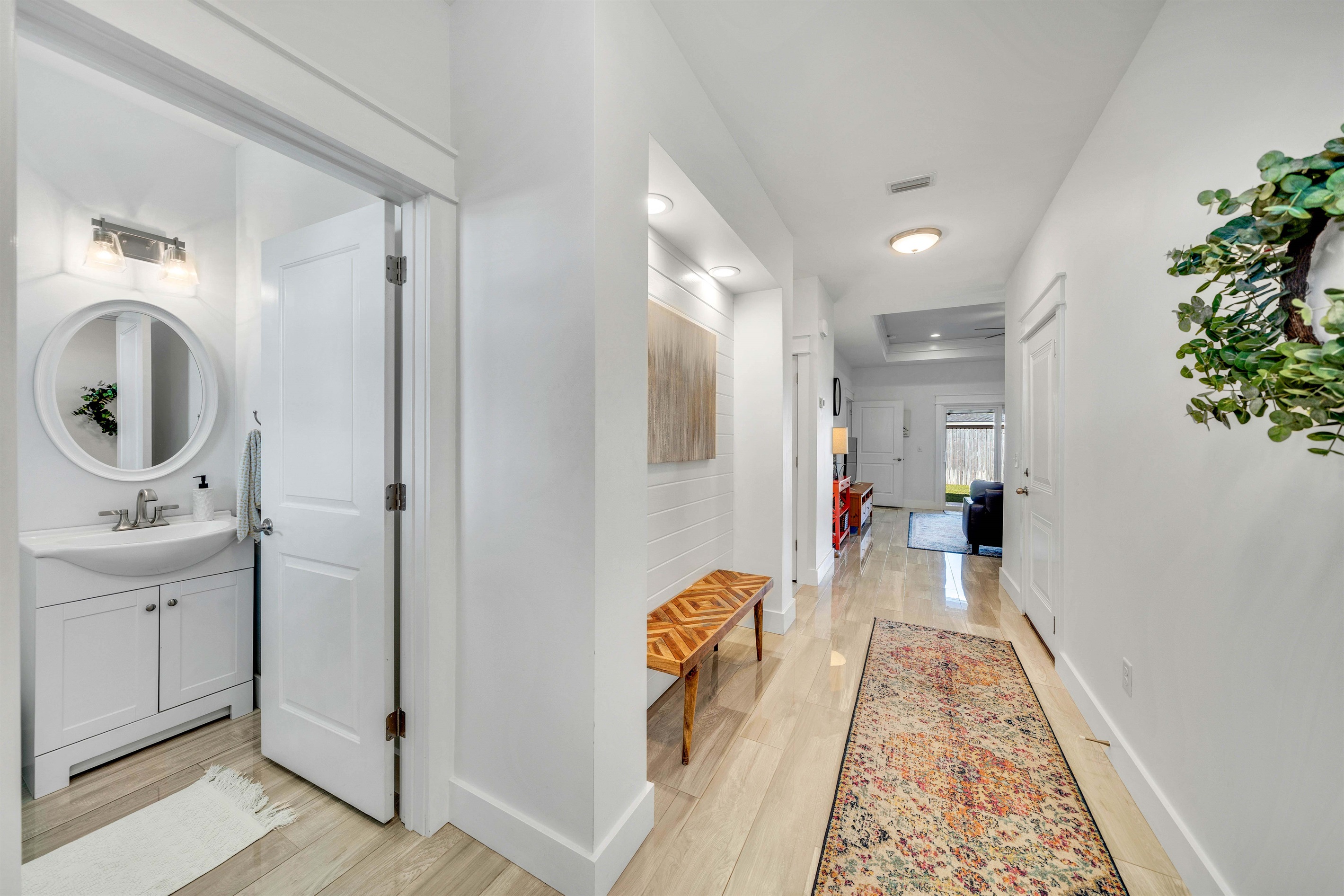 The open floor plan keeps everyone together. You can chat with people in the kitchen while resting in the living room.