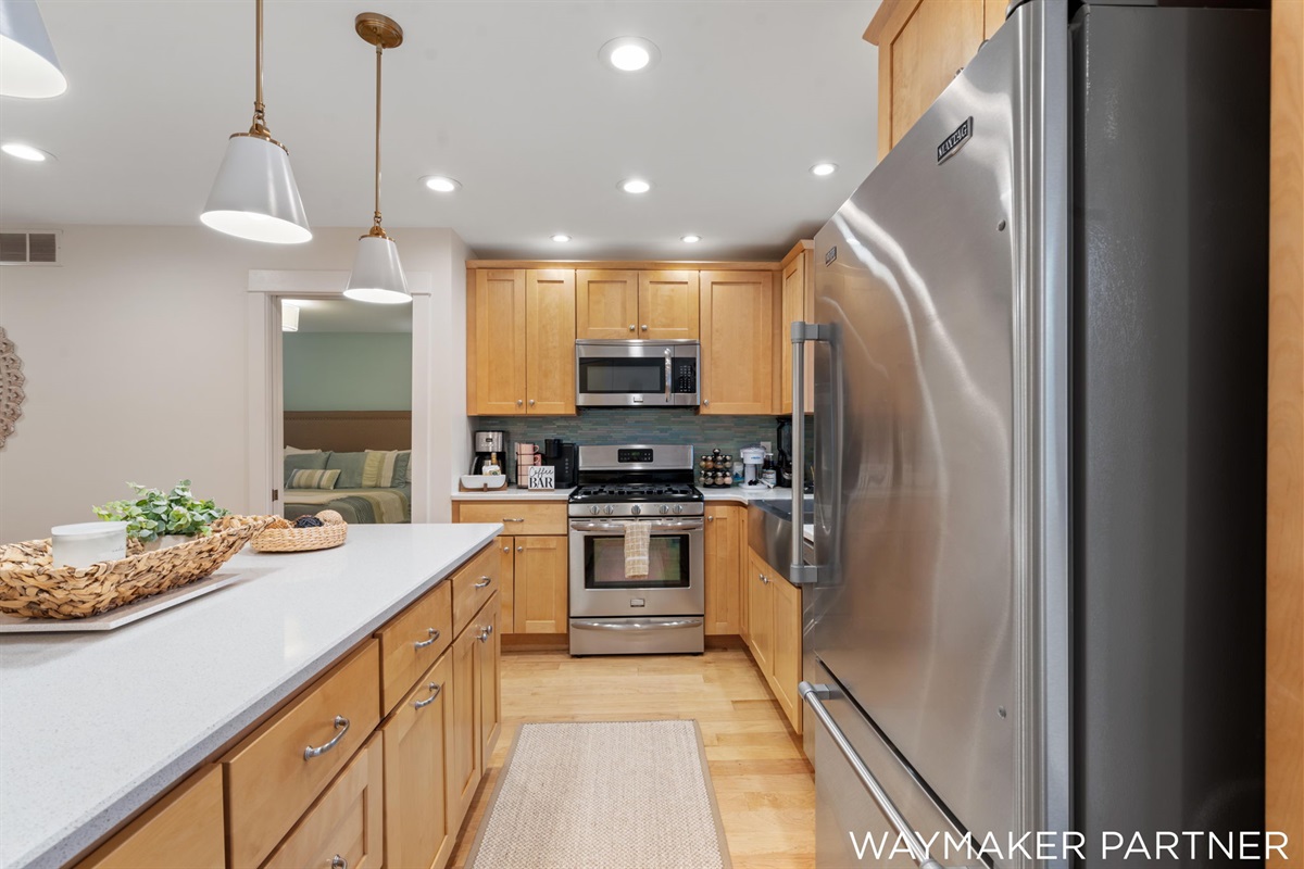 The fridge has a Brita water pitcher.