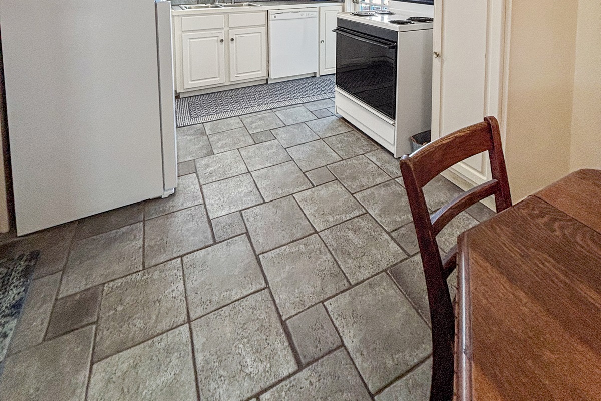 Kitchen with access to the upstairs deck