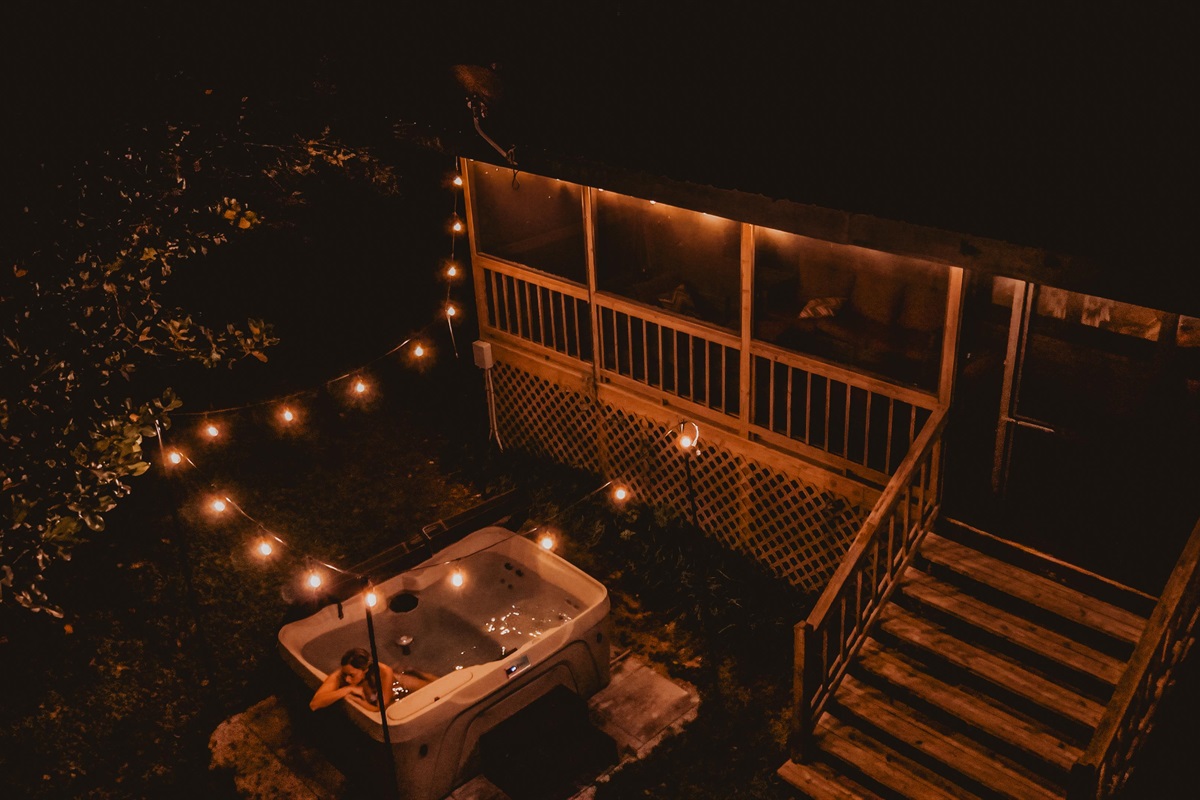 Relax in the hot tub after a long day of fishing and exploring Blue Ridge