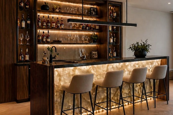 Bar near pool table and lounge