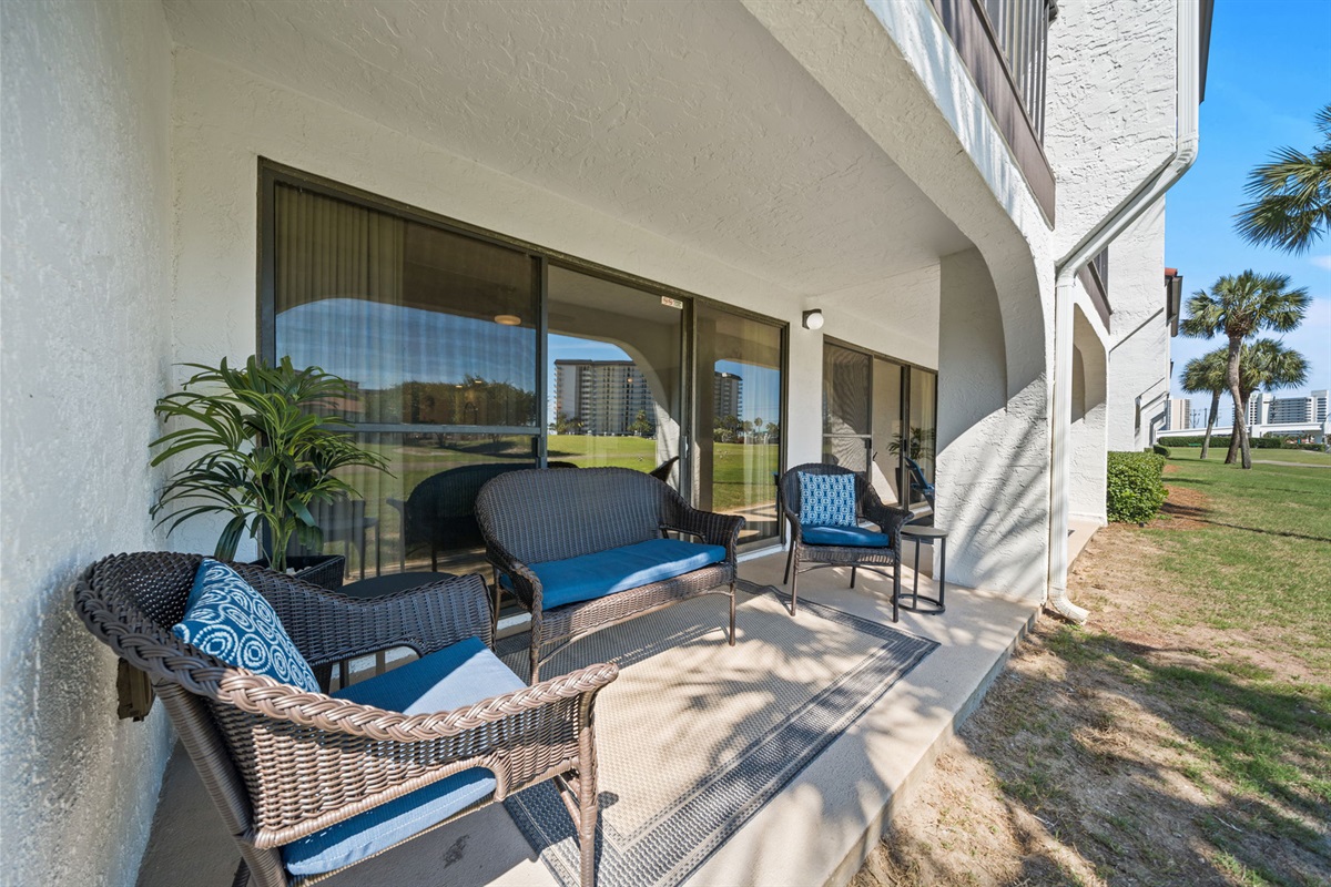 Our cozy outdoor living area with relaxing views and plenty of space for all to enjoy