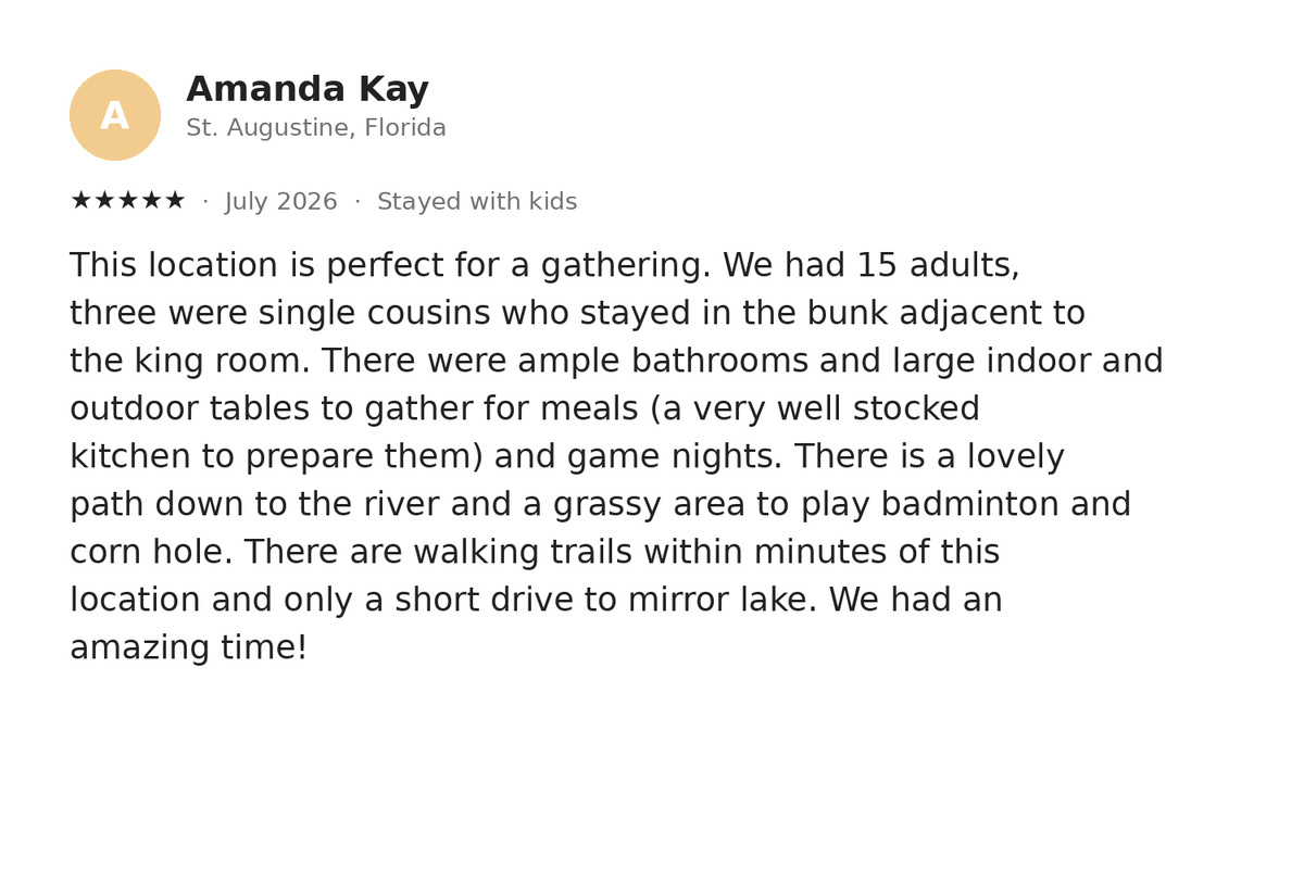 A real five-star guest review — one of 30+ at a perfect 5.0.