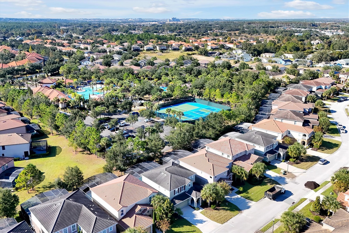 We are one of the closest homes to the clubhouse. Just walk through the backyard (green house a the bottom of photo).