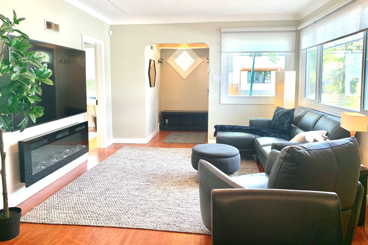 Main Living Space with Fireplace and 75" TV | Comfortable Seating
