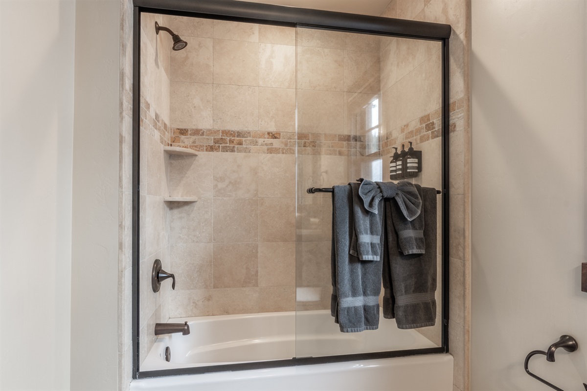 Conveniently located near the living area and bunkroom, this full bath with shower/tub combo makes mornings and bedtime routines easy.