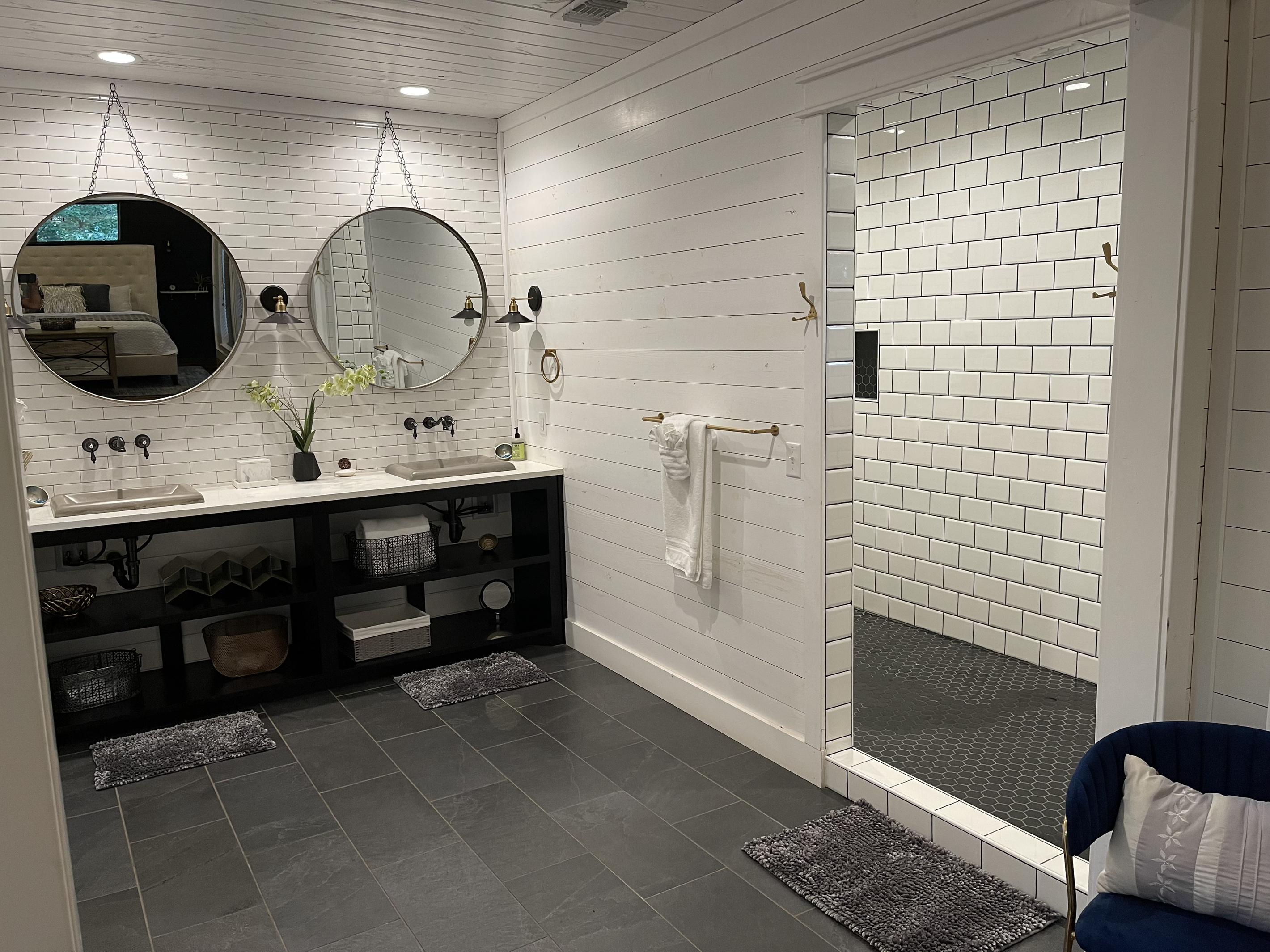The en-suite bathroom with an oversized walk-in shower for two.