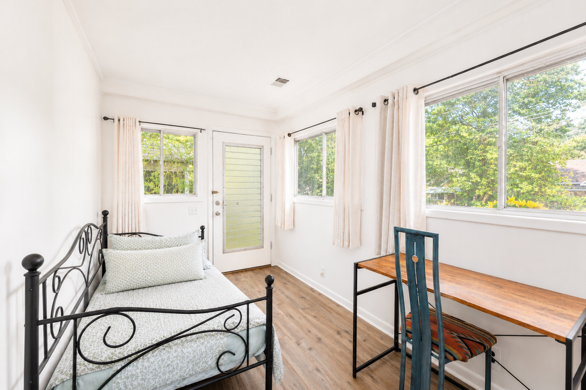 A cute little daybed and tucked away desk gives everyone room to relax and recharge. Daybed can sleep 1. 