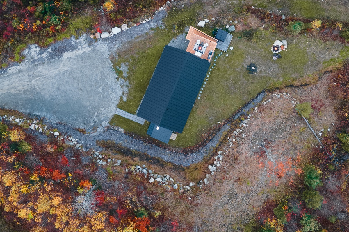 Aerial view of Oak Ridge Retreat nestled in nature