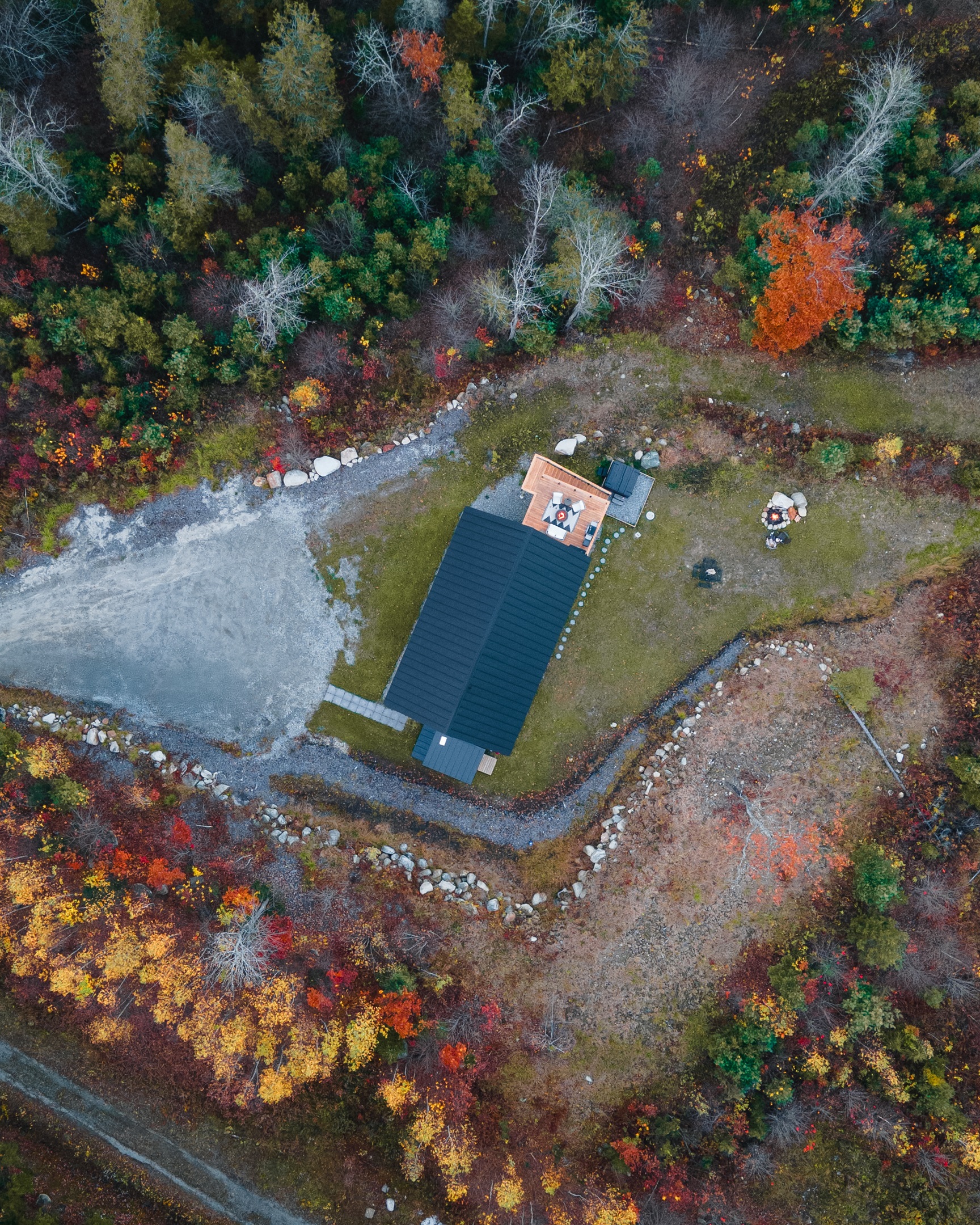 Aerial view of Oak Ridge Retreat nestled in nature