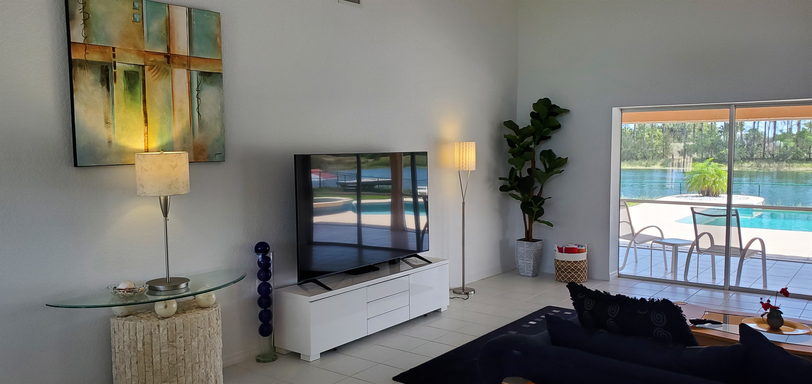 Smart TV and view of lake