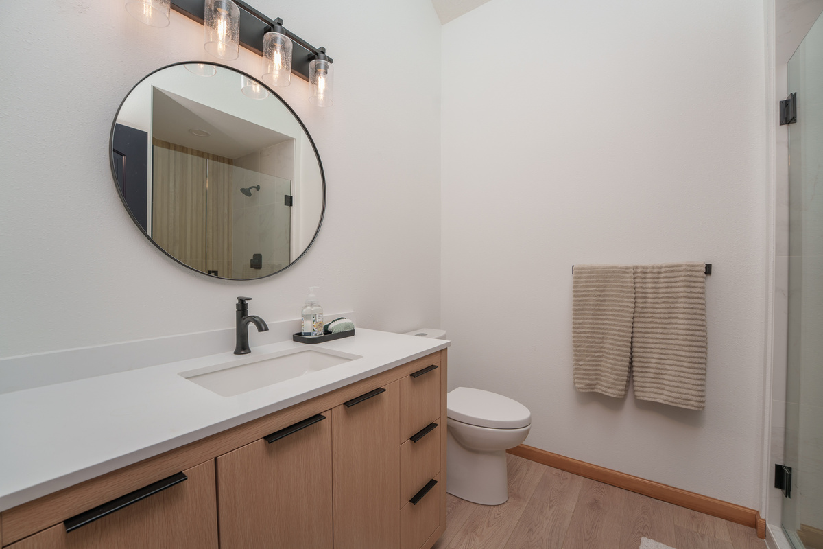 Full bathroom with stand up shower located in the main living area