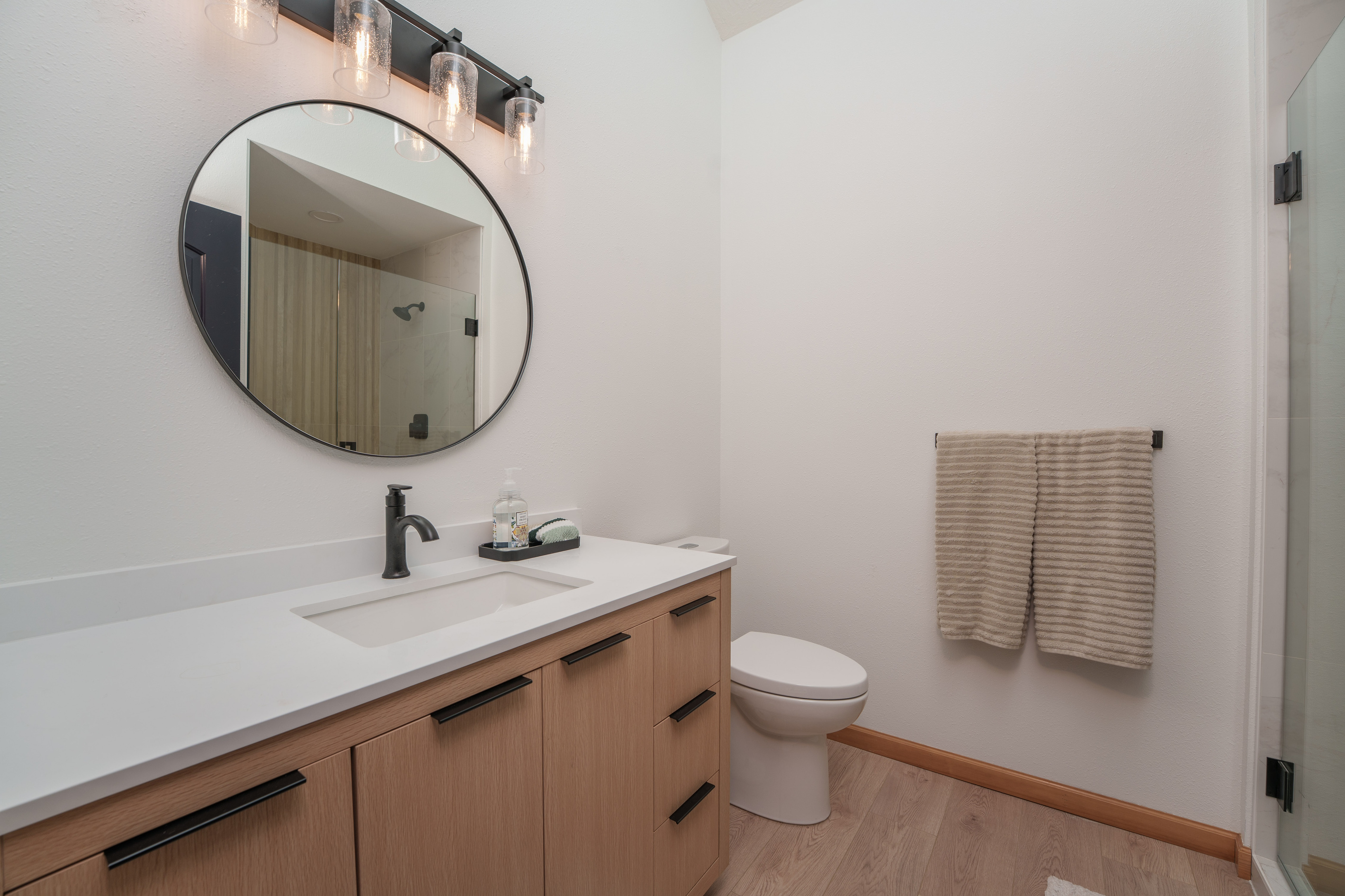 Full bathroom with stand up shower located in the main living area
