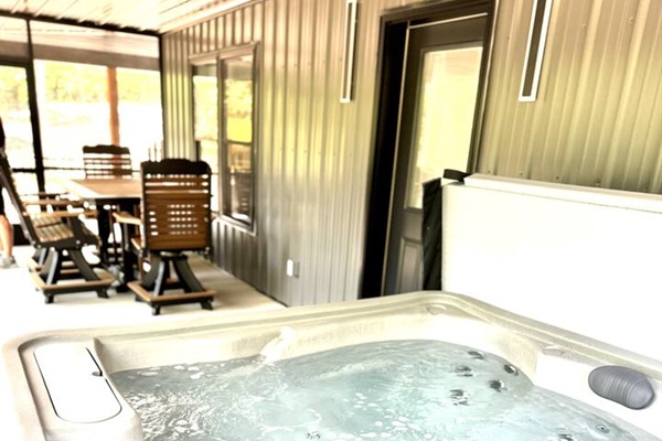 The four-person hot tub is equipped with plenty of jets, LED lights, and cup holders.  There is even a cooler space for ice to put your drinks. We are happy to go over the hot tub functions with you when you check-in.