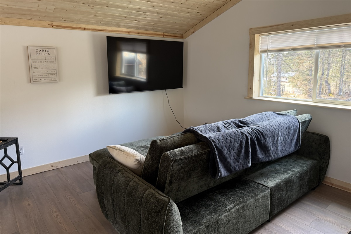 Loft living area - sleeper sofa and big screen TV