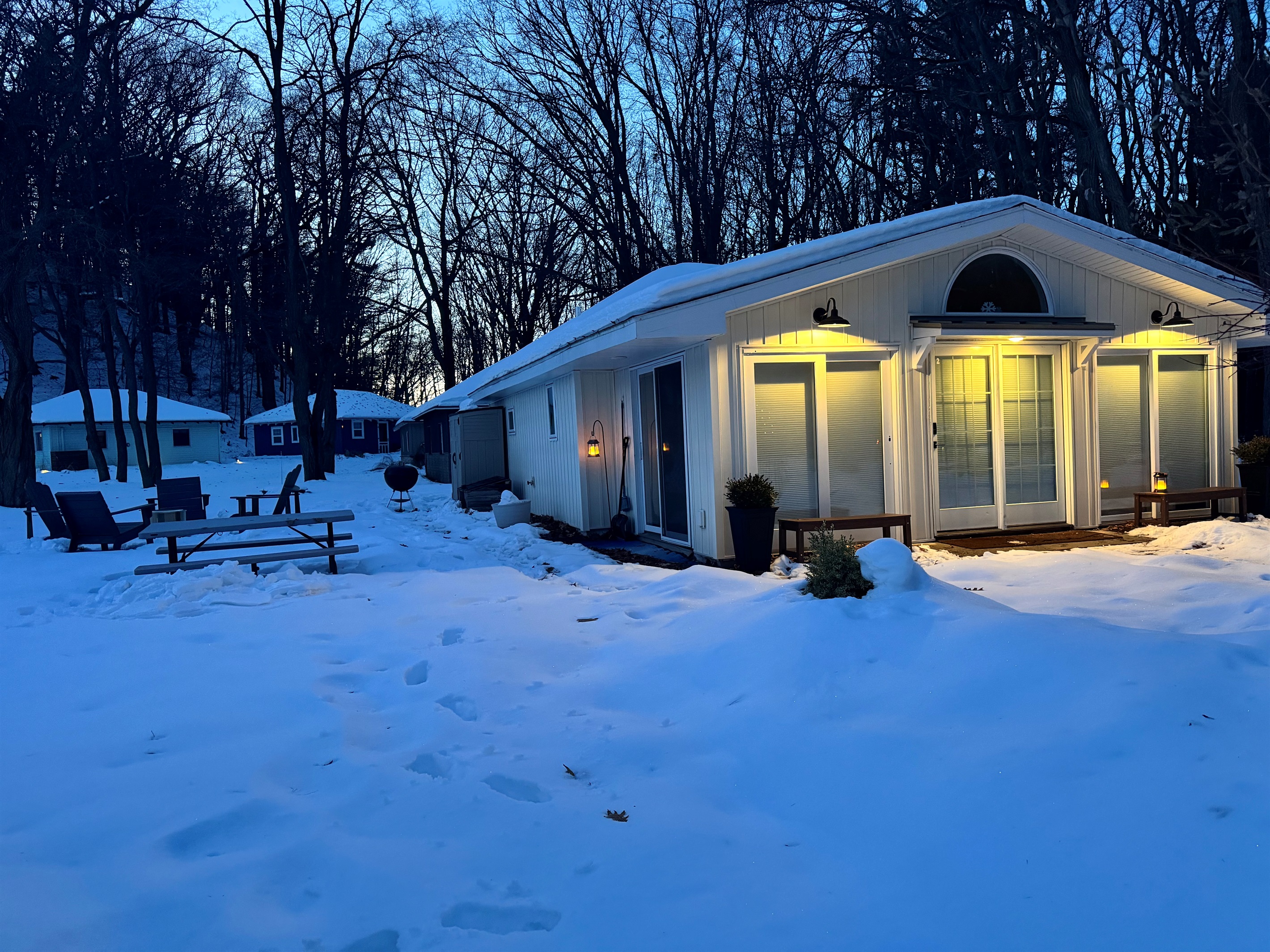 Solo stove and all season chairs are available for use even in the winter. Do some hiking and then enjoy a fire in the side yard.