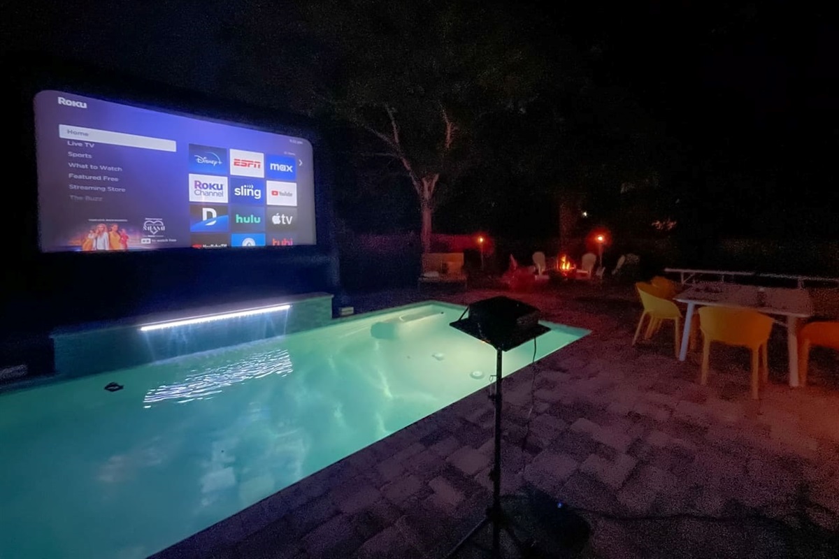 20-Foot Projection Screen for night movies by the pool and firepit
