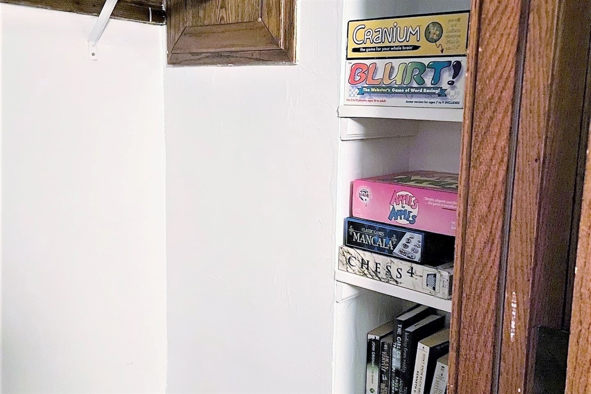 Games and Books in Family Room Closet