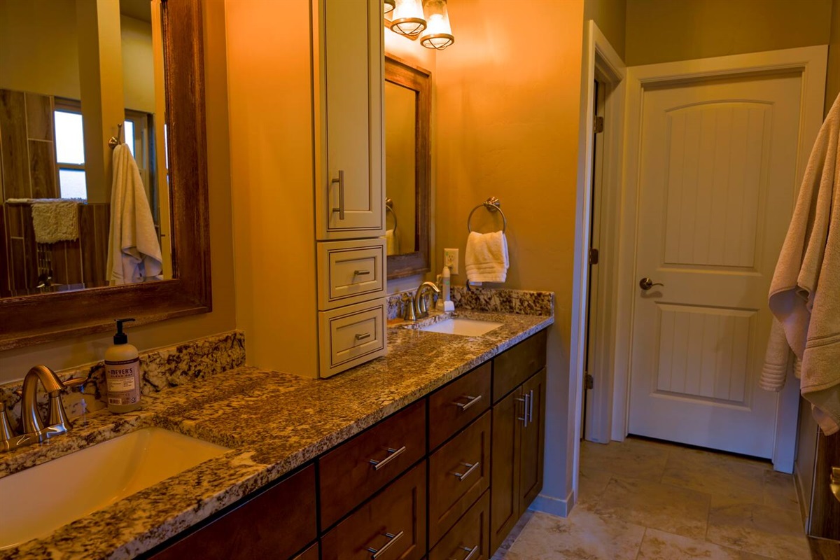 Master Bathroom with walk-in shower and soaking tub.