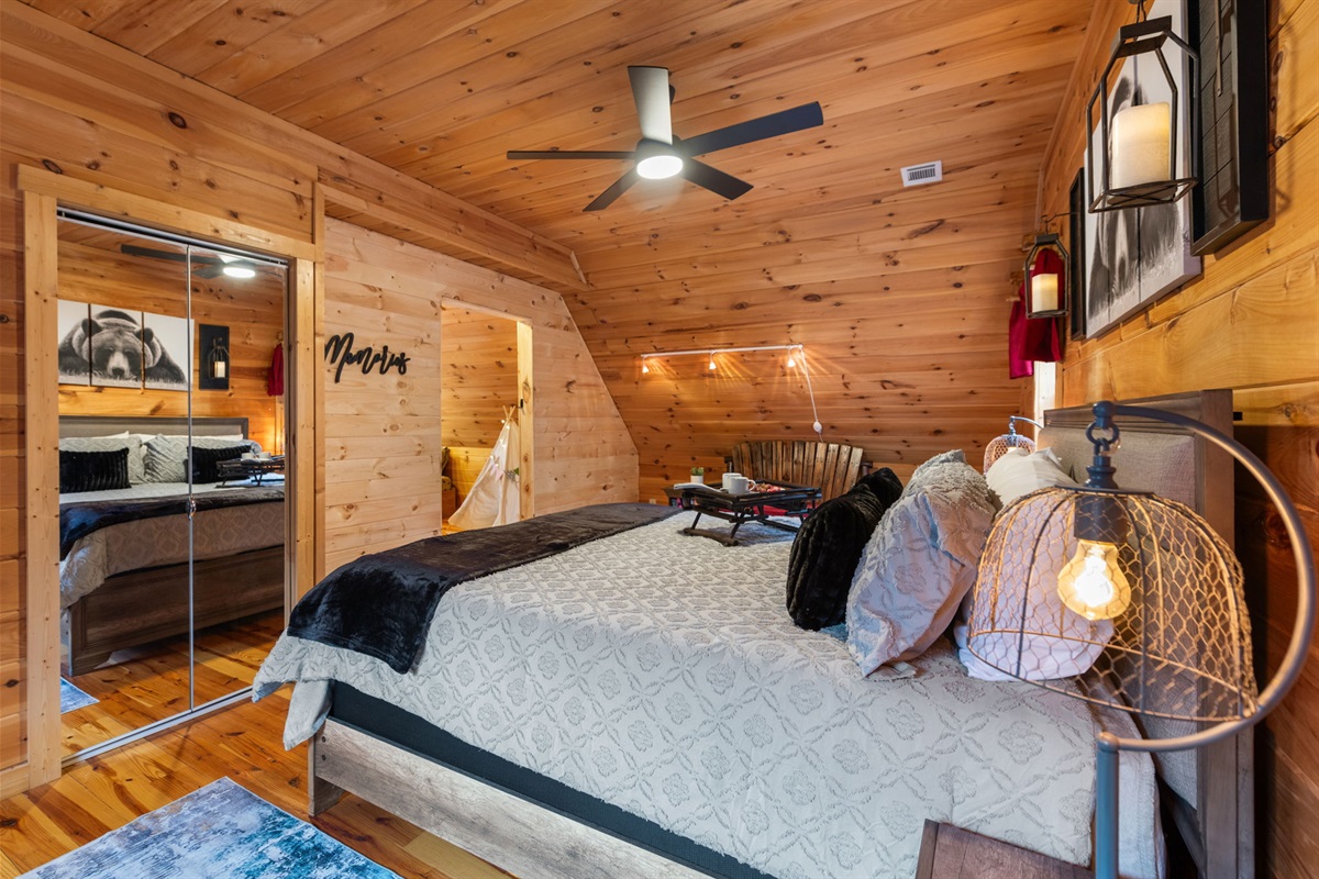 The plush bed provides a restful night’s sleep, complemented by a calming and thoughtfully styled interior. It’s the perfect space to unwind and recharge after a day of exploring or enjoying the property.