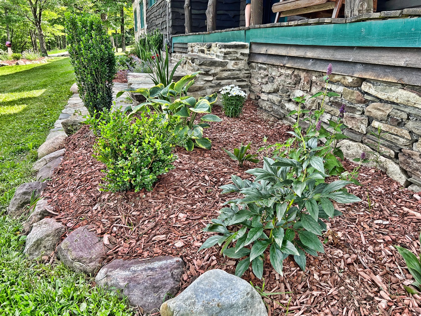 Admire the beautiful landscaping.