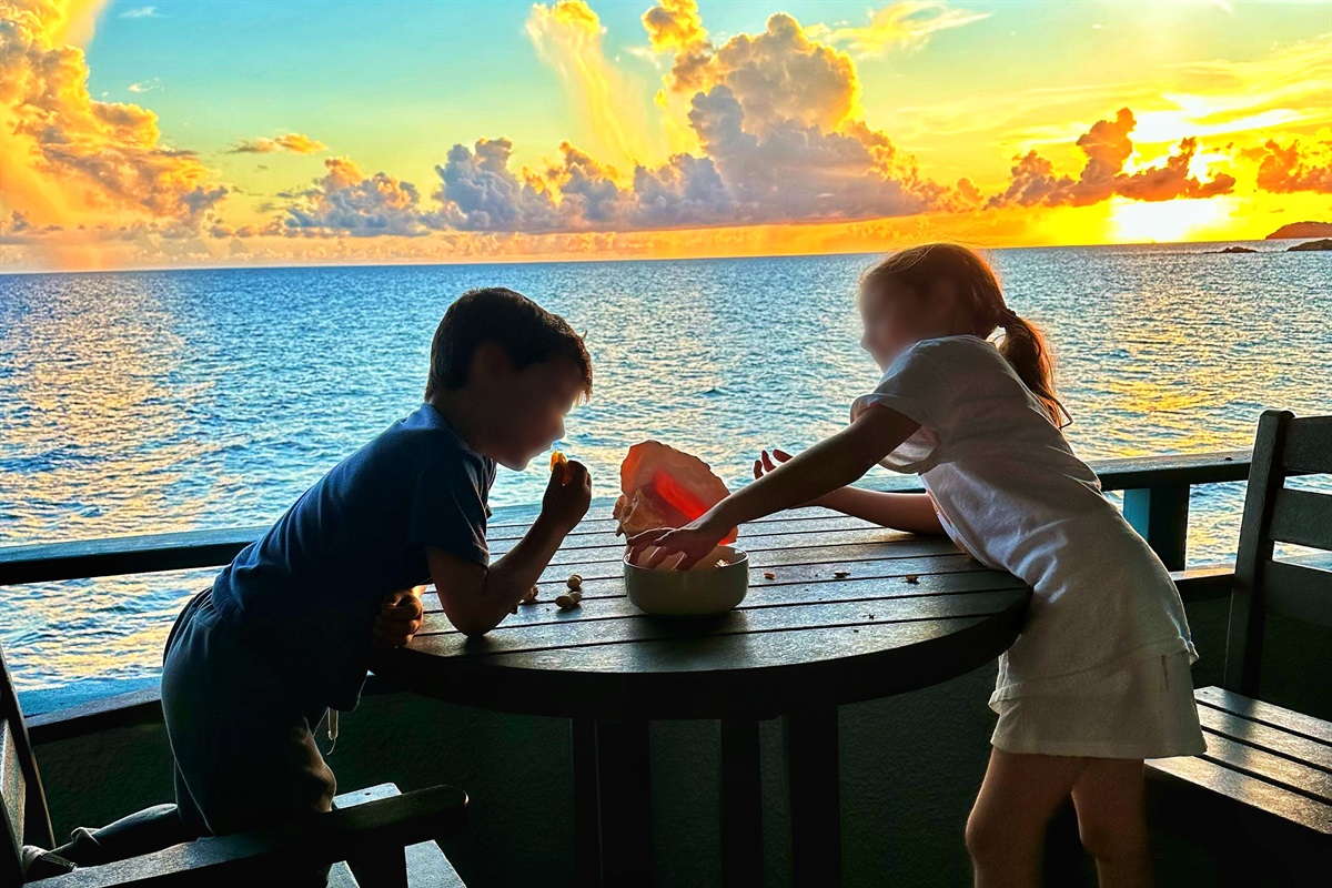 Enjoy magical sunsets from your private oceanfront dining nook.