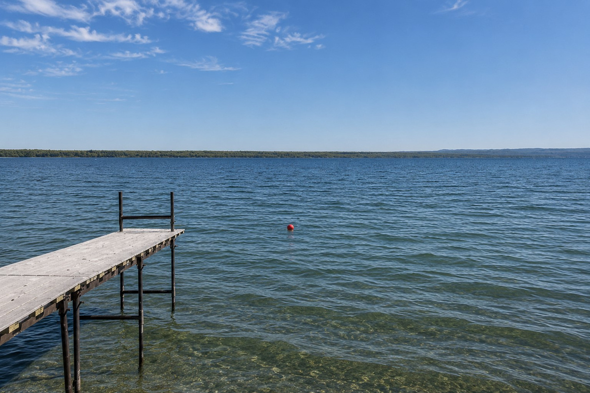 Peaceful lakefront views stretch for miles — perfect for morning coffee or sunset swims on your private dock.